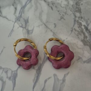 Créoles interchangeables – Collection Fleura rose poudré pailleté