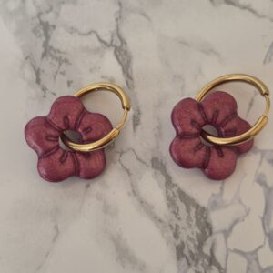 Créoles interchangeables – Collection Camélia rose pailleté