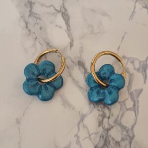 Créoles interchangeables – Collection Camélia bleu lagon