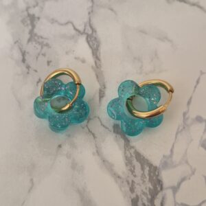 Créoles interchangeables – Collection Perléa turquoise pailleté