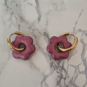 Créoles interchangeables – Collection Fleura rose poudré pailleté