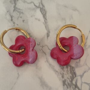 Créoles interchangeables – Collection Mélya rouge intense pailleté