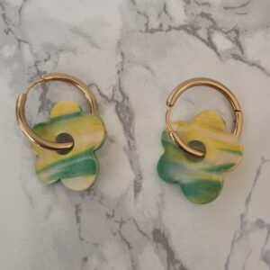 Créoles interchangeables – Collection Mélya jaune & vert marbré