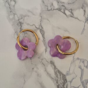 Créoles interchangeables – Collection Mélya lilas pailleté