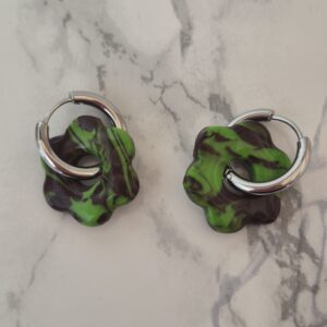Créoles interchangeables – Collection Fleura vert & brun marbré