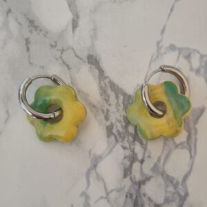 Créoles interchangeables – Collection Fleura jaune & vert marbré