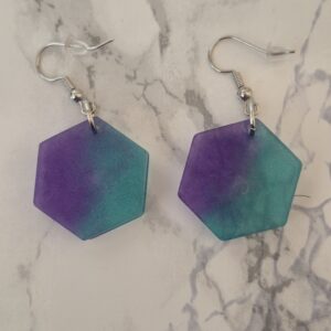 Boucles d’oreilles en résine époxy – dégradé violet & vert