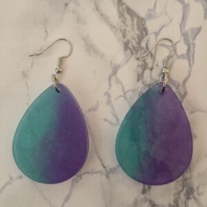 Boucles d’oreilles en résine époxy – goutte dégradé violet & vert