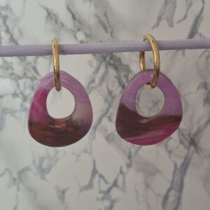 Boucles d’oreilles pampilles marbrées rose & chocolat – Création artisanale