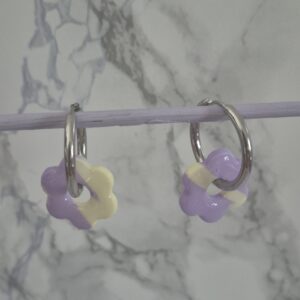 Boucles d’oreilles enfant fleurs pastel violet et jaune – Collection Enfants