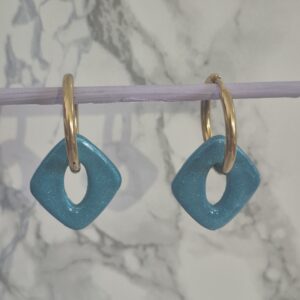 Boucles d’oreilles losanges turquoise pailletés – Création artisanale