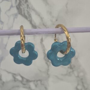 Boucles d’oreilles fleurs turquoise pailletées – Collection Enfants